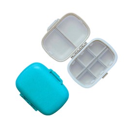 Noguez. 2 Pack de Pastillero Organizador para Medicamentos de Material Seguro, Sustentable y Amigable con el Medio Ambiente, Pastillero Portátil Antihumedad de Fibra de Trigo, Pill Organizer. (8 Departamentos, Beige y Azul)