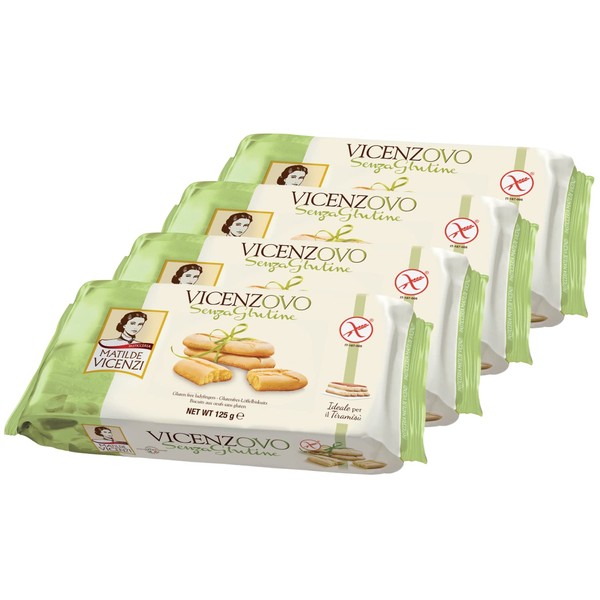 Matilde Vicenzi Gluten Free Lady Fingers by Pasticceria Matilde Vicenzi, Classic Italian Lady Fingers For Tiramisu, Made in Italy, All Natural, Kosher, Lactose Free, 125g (4,41oz) 4 pack
