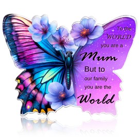 Gifts for Mum, Mothers Day Gifts, Butterfly Shape Acrylic Plaque Signs with Violet Flower, Mum Birthday Gifts from Daughter Son, Special Presents for Birthday Valentines Christmas