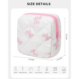 LETGO Cotton Quilted Makeup Bag, Cute Pouch Toiletry Bag Checkered Cosmetic Bag Quilted Floral Organizer Travel Coquette Aesthetic Portable Storage Zipper Purse for Women (Pink Butterfly)