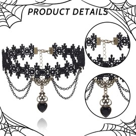 XBFOCNH 2pcs Choker Black Lace Gothic Steampunk Necklace Choker Collar with Crystals Vampire Chain Women and Girls Vampire Accessory Cosplay Jewellery Party Vintage Costumes Women, Lace, rhinestone