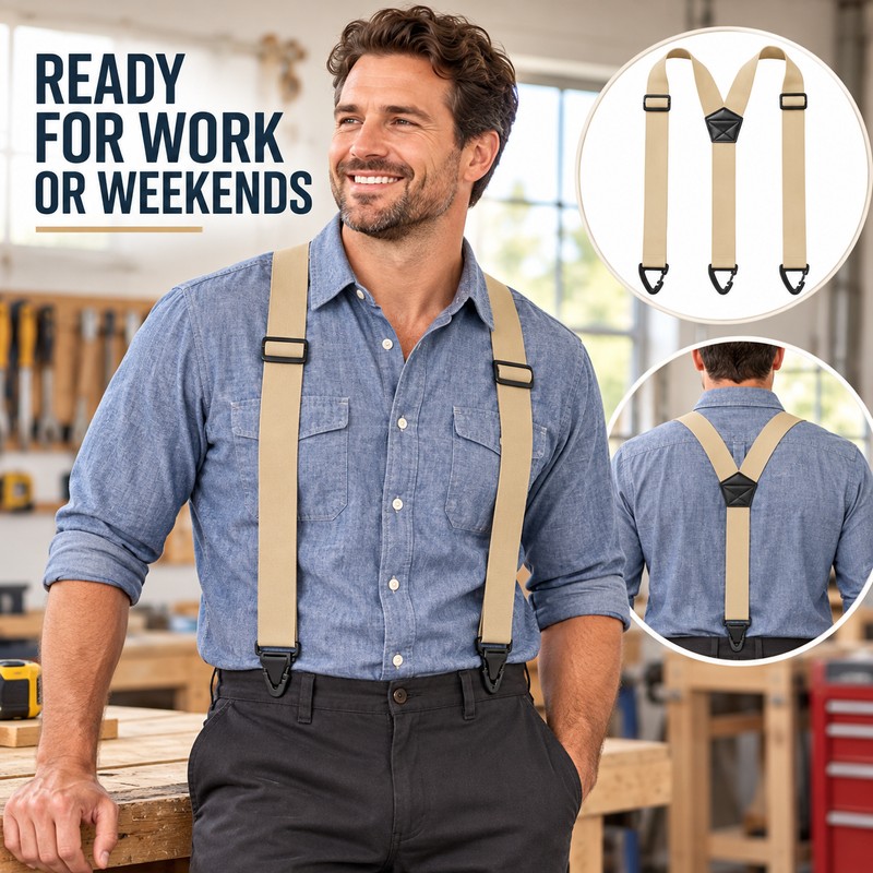 Men’s Work Suspenders for Trousers – 1.5-Inch Wide Adjustable Elastic