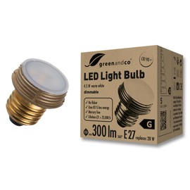 greenandco Flat LED Bulb | Dimmable | E27 | 4.5W 300lm | 3000K Warm White | CRI 90+ | No Flicker | 180° | 230V