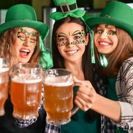 10 sheets St. Patrick's Day Face Tattoos Stickers Shamrock Four-leaf clover Temporary Tattoo Decorations for Women Girls Make Up Supplies
