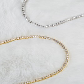 Kose Tennis Necklace 18K White/Yellow Gold for Women and Men | 4 Prong Plated 5A 3.0mm Round Cubic Zirconia Cut Faux Diamond Tennis Chain (white gold, 16in)