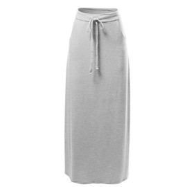 A2Y Drawstring Waist Side Pockets Rayon Maxi Skirt Heather Grey XL
