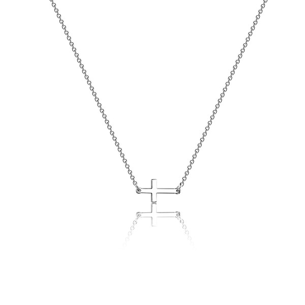 Yimofy Dainty Cross Necklace for Women Silver Plated Horizontal Cross