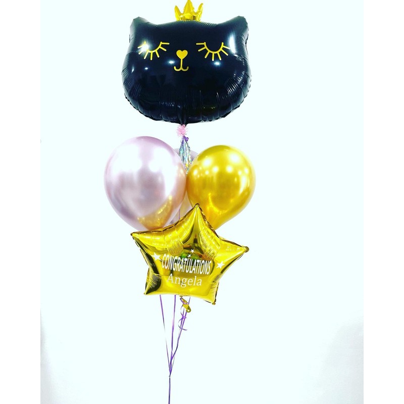 Giant Cat Balloons 22 Inch Adorable Black Crown Kitty White