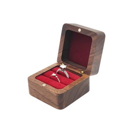 WisePoint Wooden Ring Box, Mini Engagement Jewellery Box with Double Slot, Square Wedding Ring Box for Ring, Elegant and Retro Ring Holder for Wedding, Ceremony (red)
