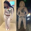 2 Piece Sets Womens Clothing Letter Print Sweatsuit Hoodie Zipper