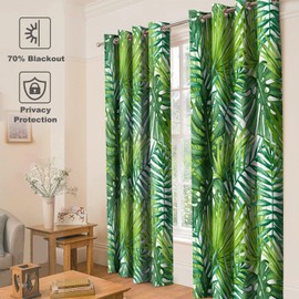 Jekeno Banana Leaf Blackout Curtains - Room Darkening Window Drapes Summer Palm Tree Green Banana Leaf Print Decor Home Bedroom Living Room Grommet Window Drapes 2 Panel Set, 42"x54"
