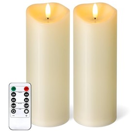 NURADA Outdoor Flameless Candles with Remote Timer - Waterproof Realistic Flickering LED Pillar Electric Battery Operated Fake Candle for Holiday Home Wedding Fireplace Decor - Ivory 2 Pack (8" 8")
