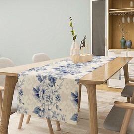 Camino de mesa de flores de rosas retro chic rosas florales primavera verano temporada azul Gardern camino de cena para el hogar, cocina, comedor, fiesta, decoración de mesa, 13 x 90 pulgadas