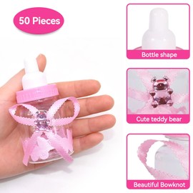 50 Pieces Baby Shower Candy Bottle Feeder Style Mini Party Favours Fillable Candy Gift Box for Boys Girls Newborn Christening Birthday Party Decoration (Pink)