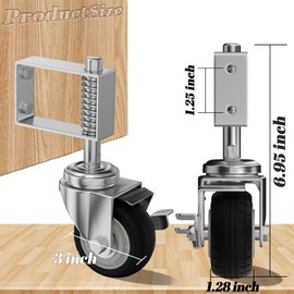 Lygoeege 2Packs Gate Wheel with Brake 3inch Gate Caster for Wooden Gate, 150-300lbs Capacity, Spring-Loaded Absorbing Solid Rubber Tire Gate Wheels, with Screws & Screwdriver