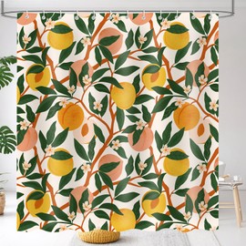 Moyrisou Peach Shower Curtain with Vibrant Cute Bright Colorful Fruit Design, Pink and Orange Home Decorative Fabric Bath Curtain, Aesthetic Quirky Bathroom Decor 72X72IN