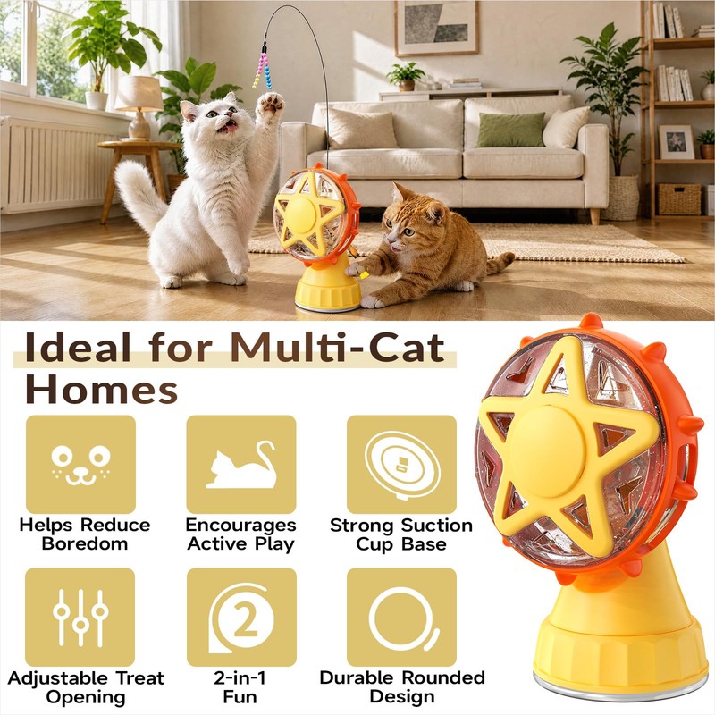 Monotre Interactive Cat Treat Dispenser, 2-in-1 Slow Feeder & Wand,