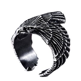 PAMTIER Men's Stainless Steel Vintage Flying Eagle Ring Band Hawk Animal Design Antique Black Size 12