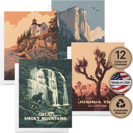Twigs Paper - Assorted Vintage National Parks Greeting Cards - Stationery Cards with Envelopes - Thank You and Blank Note Cards - Greeting Cards for All Occasions - Made in USA (5.5 x 4.25,Set of 12)