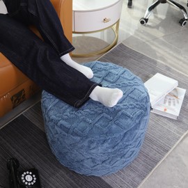 Stuffed Pouf Ottoman High Density Foam Filler Plush Fiber Poufs Ottoman Stool Round Foot Stool Storage Ottoman 20 x 12 Inches Floor Poufs Ottoman Foot Rest for Living Room Blue Gray Pouf with Filler