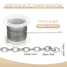 sourcing map 16.4 Feet/5 Meter Stainless Steel Curb Chain 1.2x0.3mm Silver