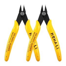 HEHALI 2pcs Micro Flush Cutters, Wire Cutter with Internal Spring, Diagonal Cutters for Electronics, Heating Wire, Model Sprue, Soft Copper Wire Snips, 5 inches, Yellow