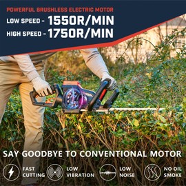 Worth Garden 84V Brushless Cordless Hedge Trimmer with 24-Inch Blade, Include 2.5Ah Battery & 40Min Fast Charger - Reduced Vibration, Lightweight & Powerful for Long Runtime