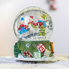 Snow Globe Christmas Water Globe Christmas Decoration Music Crystal Ball Snow Globes with Snowflakes 100mm,Snowman