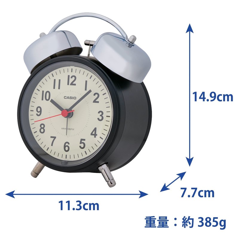 Casio TQ-720J-1CJF Alarm Clock, Atomic Clock, Black, Analog Bell, Twin