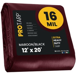 PROTARP Extra Heavy Duty 16 Mil Tarp Cover, Waterproof, UV Resistant, Rip and Tear Proof, Poly Tarpaulin with Reinforced Edges for Roof, Camping, Patio, Pool, Boat. (Maroon/Black 12′ X 20′)