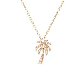 POYAMUSE Palm Tree Necklace for Women - Tropical Vibes Coconut Tree Pendant with Rhinestone, Beach Vacation Style Necklace - Hawaiian Jewelry for Women - Gold
