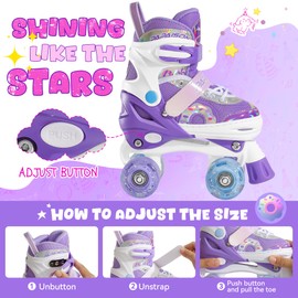 PAPAISON Adjustable Roller Skates for Girls Illuminating Wheels, Kids Toddler Rollerskates Ages 4-6 5-8 8-12