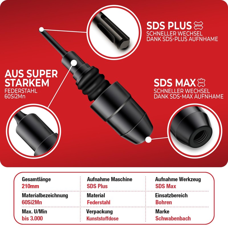 SCHWABENBACH ® SDS Plus to SDS Max Adapter - Adapter