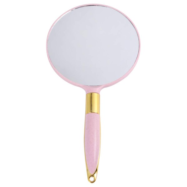 Minkissy Hand Mirror, Round Hand Mirror with Handle, Vintage Makeup Mirror, Cosmetic Accessories, Pink, 24.5 x 12.5 cm