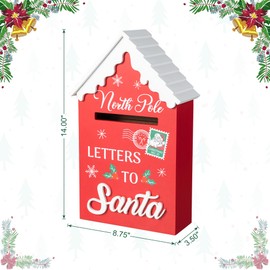 Glitzhome Christmas Santa Mailbox Decoration for Table Topper Decor 14''H, Letters to Santa Mailbox North Pole Post, Farmhouse Christmas Wooden Mailbox Table Signs Vintage Mailbox Letters Ornament