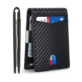 Men's Carbon Fiber Pattern Wallet, Ultra-thin Minimalist Multi Card Slot Wallet, RFID Blocking Pu Leather Wallet, Credit Card Holder Men's Wallet:_Blue_one-size