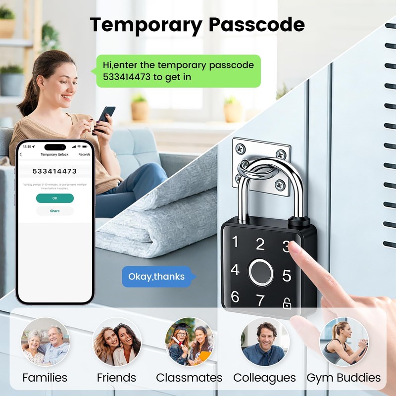 Smart Locker Lock, Lokko Bluetooth Fingerprint Padlock, Fast Finger Scan