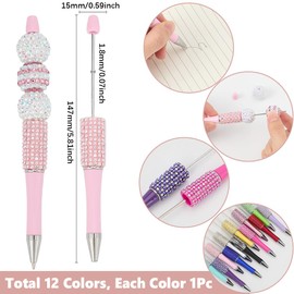 SUNNYCLUE 12 Colors Beaded Pens Beadable Pen Bulk Beadable Pens Colorful Beads Pen Set Rhinestone Ballpoint Pen Beading Pens for Women Teachers Students Office School Gift DIY Crafts Supplies