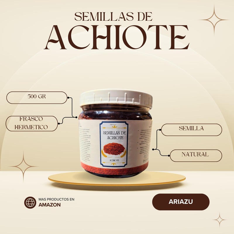 ARIAZU Semillas de Achiote 500 gr frasco hermetico Grano Entero