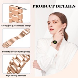 MaEiol 20mm Metal Strap for Garmin Forerunner 165 /Garmin Forerunner 165 Music/Garmin Vivoactive 5, Stainless Steel Replacement Wristband for Garmin vívomove Trend/Garmin Venu Sq 2 - Rose Gold