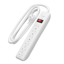 BN-LINK 6-Outlet Power Strip Surge Protector 1-Pack, 4-Foot Extension Cord, 600 Joules, Twist-to-Close Safety Covers, 90 Degree Flat Plug, Overload Protection, White