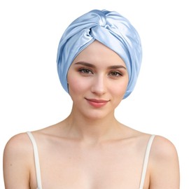 Silk Bonnet for Sleeping, 22 Momme 100% Mulberry Silk Bonnet for Hair Care, Double Layer Satin Bonnets for Women Natural Curly Hair Shower cap (Ocean Blue/12)