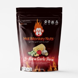 Hot Monkey Nuts Spicy Peanuts | 3-Alarm Garlic Parm - Flavored with Garlic, Parmesan, and Habanero, 7.5oz Resealable Pouch, Non-GMO, Gluten Free, Hot Spicy Peanuts, (Pack of 1)