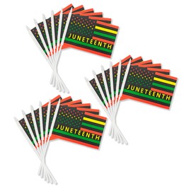 TMHTMH Juneteenth Small Handheld Flags with Solid Plastic Sticks- Mini June 19th 1865 Black History Month Freedom Day Handheld Flags Decoration on Stick,5x8 Inch,18 Pack