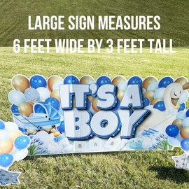 VictoryStore Jumbo It’s A Boy Blue Yard Signs with Stakes, 72x36 Inches, It's A Boy Oversized EZ Yard Card 7 Pcs, Welcome Home Baby Lawn Sign Gender Reveal Baby Shower