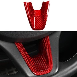 JUIVEEL Real Carbon Fiber Car Steering Wheel Lower Trim Cover Auto Steering Wheel Protector Cover Compatible with Genesis G70 2017-2022 G80 2022+ Accessories (Real Carbon Fiber Red Style)
