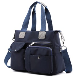 SHIFANQI Tote Bags for Women Stylish Nylon Ladies Shoulder Bag Top Handle Handbag Multi Pockets Work Totes Water Resistant Travel Crossbody Messenger Bag (Navy Blue)