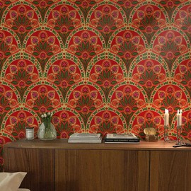 Alwayspon 98.66x15.2inch Orange and Red Flower Self Adhesive Wallpaper, Peel and Stick Furniture Sticker Decals Living Kids Room Wall Art, Sticky Back Vinyl Film Roll for Drawer Covering Decor