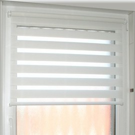 INTERDECO Double Roller Blinds / Duo Roller Blinds Zebra Roller Blinds White W x H 61 x 150 cm No Drilling (Klemmfix Roller Blind, Side Pull Roller Blind Translucent/Opaque