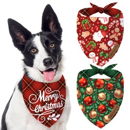 ORITASY Merry Christmas Dog Bandanas for Dogs (Snowman Santa Cruz 2-Pack Triangle Reversible Pet Scarves) Premium Fabric Holidays Bandana, Red Green Large V